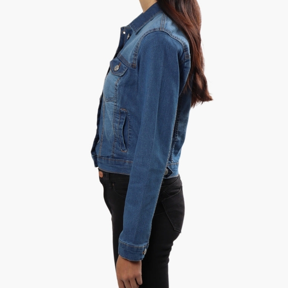 New Look || Blue Buttoned Flap Pocket Denim Jean Jacket - Picture 3 of 8